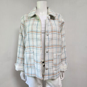 LC Lauren Conrad Sizwe 2X Tweed Blazer Jacket Lined White Plaid Flip Cuff NWT